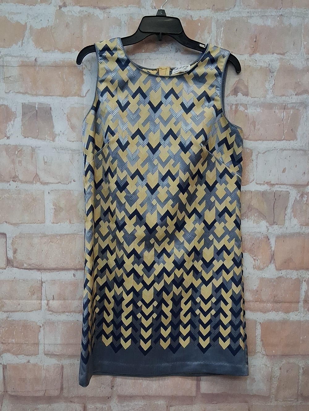 M.S.S.P. Sleeveless Chevron Sheath Dress in Yellow and Gray -
